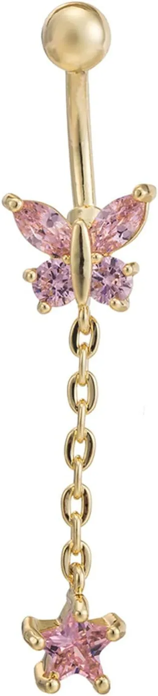 Gualiy Belly Rings Surgical Steel Butterfly Star Cubic Zirconia Belly Rings Jewelry