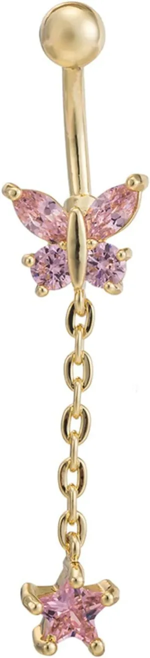 Gualiy Belly Rings Surgical Steel Butterfly Star Cubic Zirconia Belly Rings Jewelry