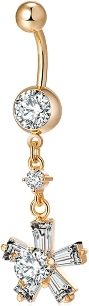 Gualiy Surgical Steel Belly Button Rings Dangle Flower Cubic Zirconia Navel Rings For Women