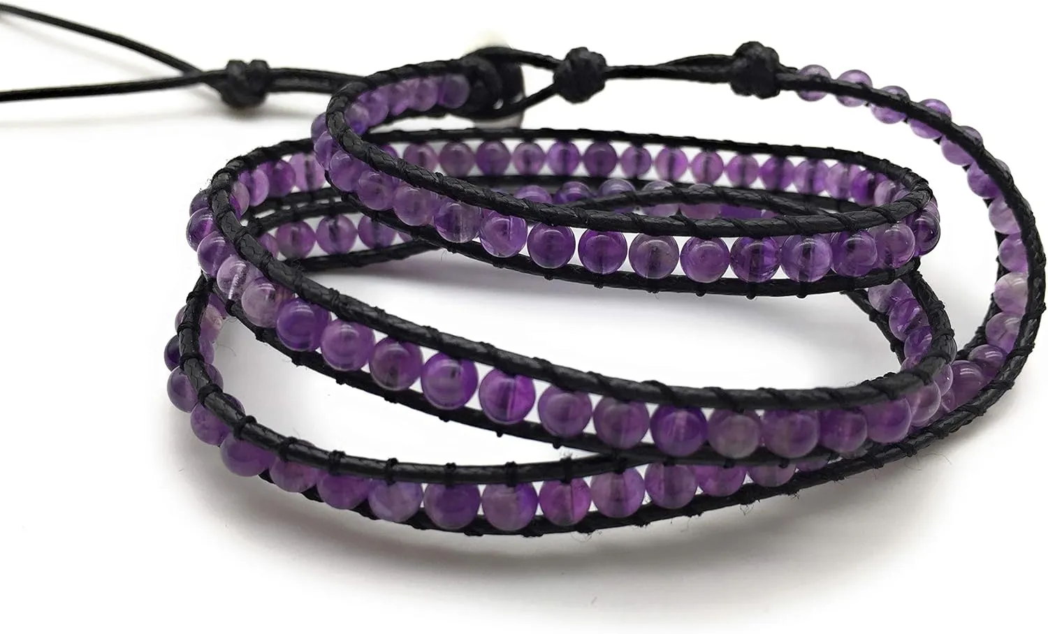 Handmade Alloy Leather Natural Stone Bead Statement Bracelet Bangle Cuff Rope 3 Wrap Adjustable Jewelry Collection