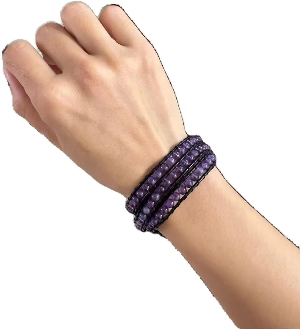 Handmade Alloy Leather Natural Stone Bead Statement Bracelet Bangle Cuff Rope 3 Wrap Adjustable Jewelry Collection