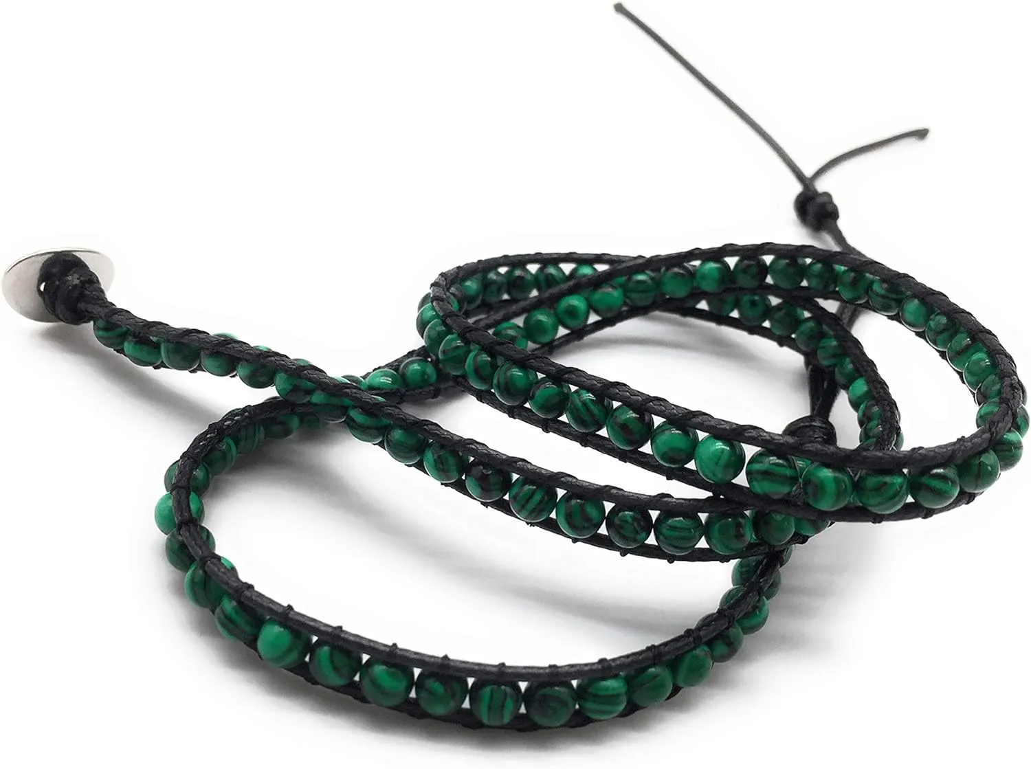 Handmade Alloy Leather Natural Stone Bead Statement Bracelet Bangle Cuff Rope 3 Wrap Adjustable Jewelry Collection