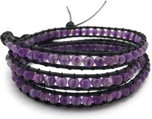 Handmade Alloy Leather Natural Stone Bead Statement Bracelet Bangle Cuff Rope 3 Wrap Adjustable Jewelry Collection