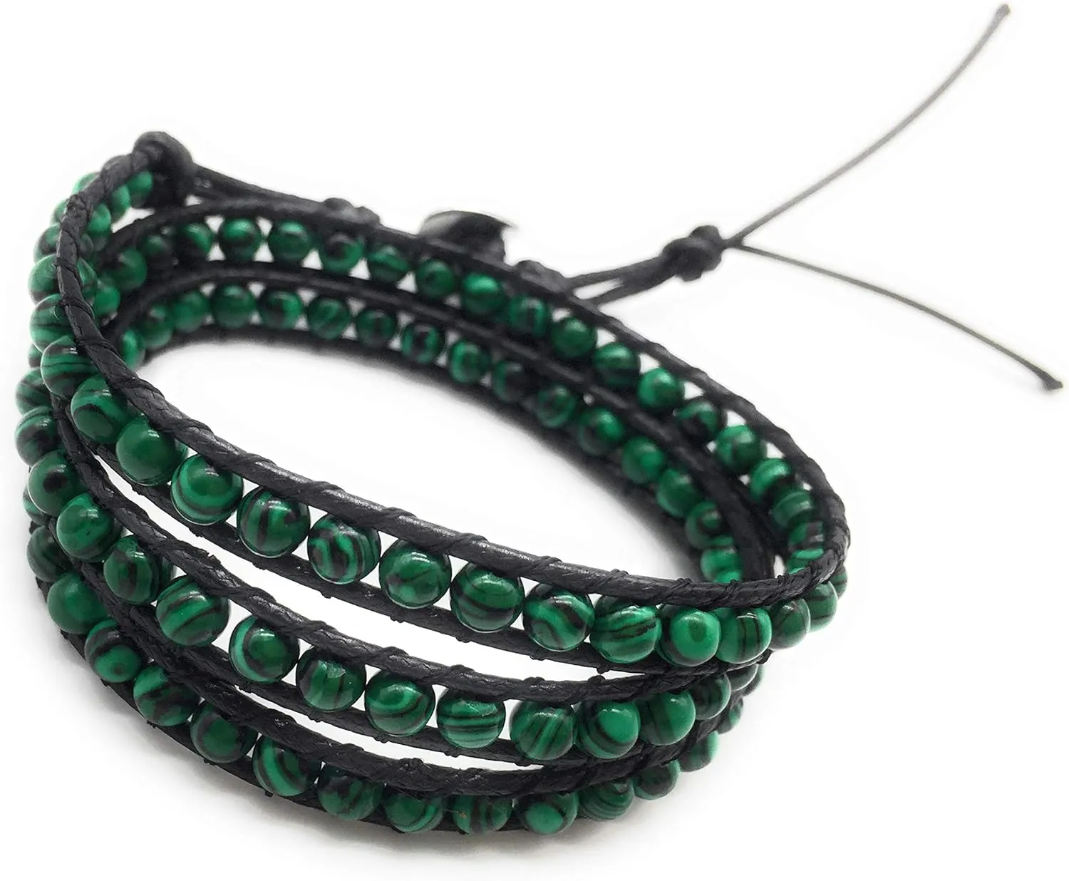 Handmade Alloy Leather Natural Stone Bead Statement Bracelet Bangle Cuff Rope 3 Wrap Adjustable Jewelry Collection
