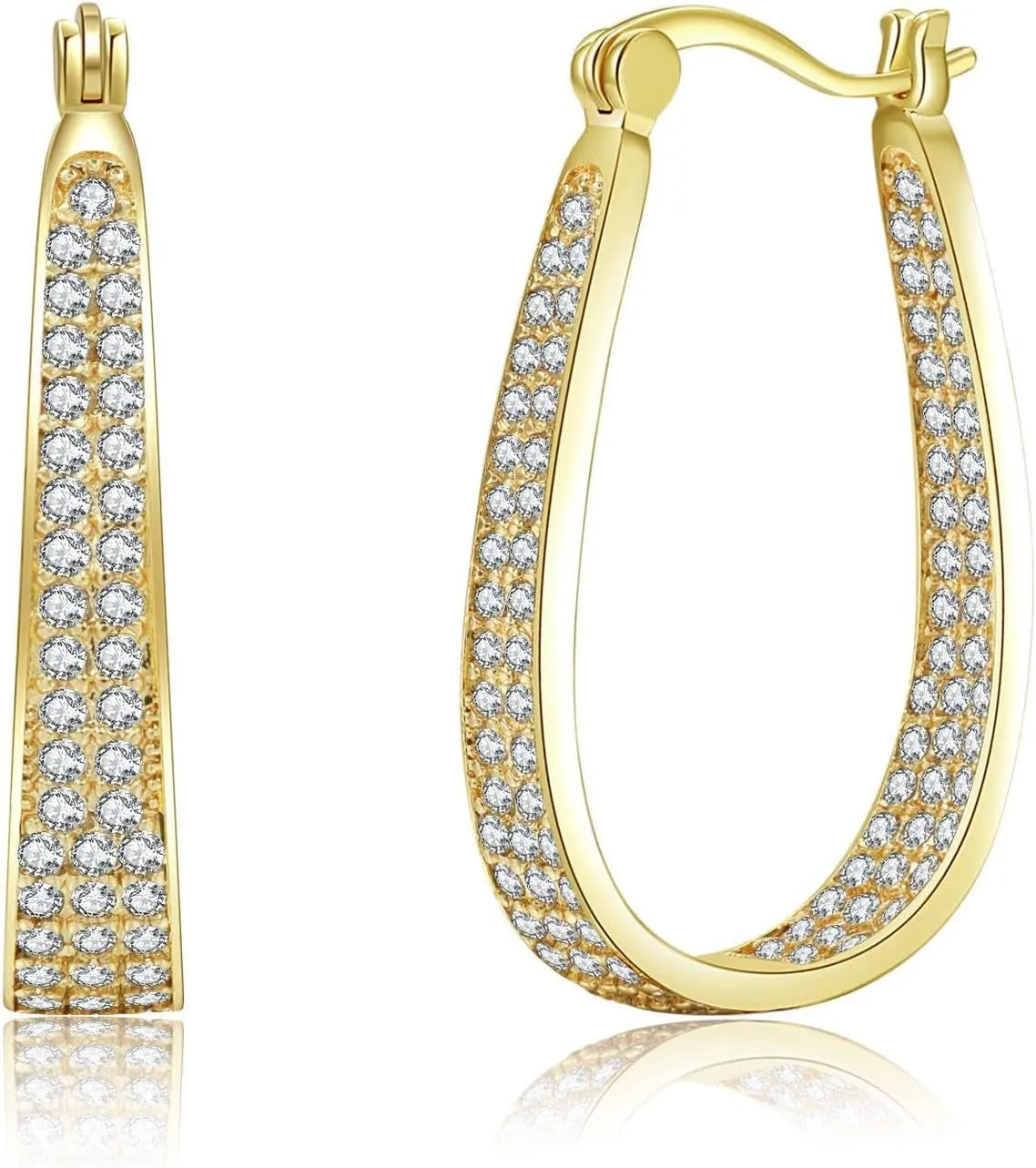 Hoop Earing for Women, 18K Gold Plated Micro Set Colored CZ Horseshoe Chunky Earrings Huggie Stud Jewelry (White)