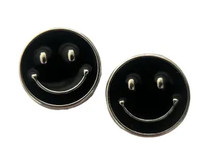 Hypoallergenic Cool Black Smiley Face Stud Earrings on Plastic Posts