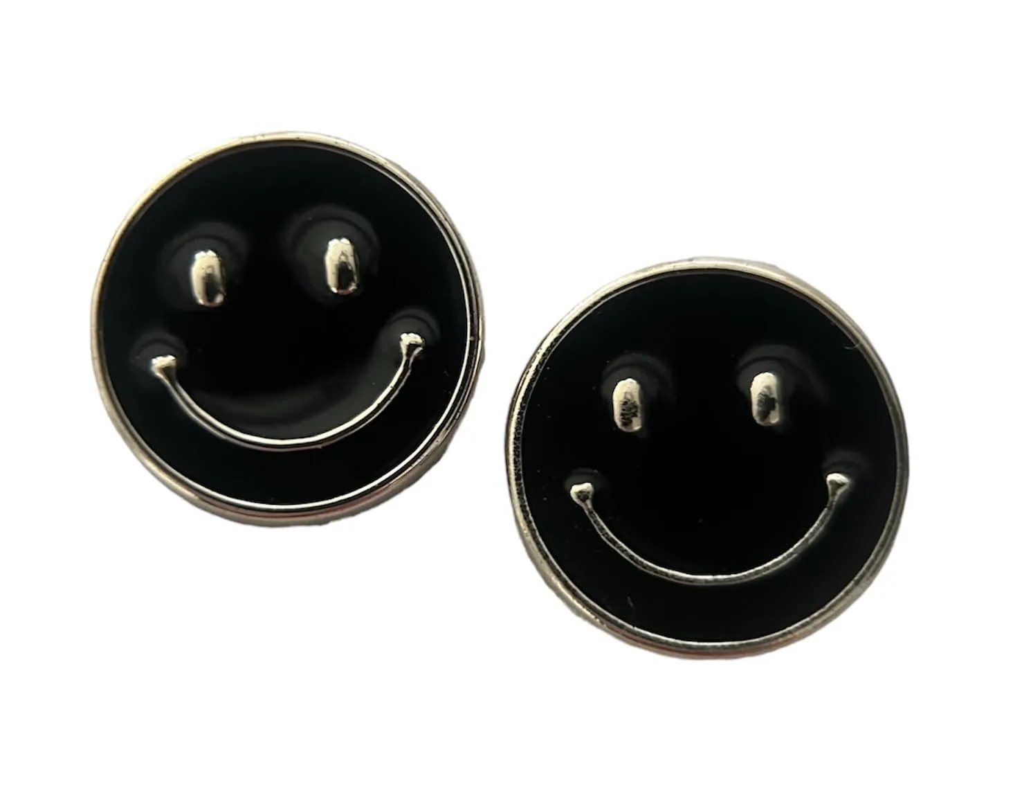 Hypoallergenic Cool Black Smiley Face Stud Earrings on Plastic Posts