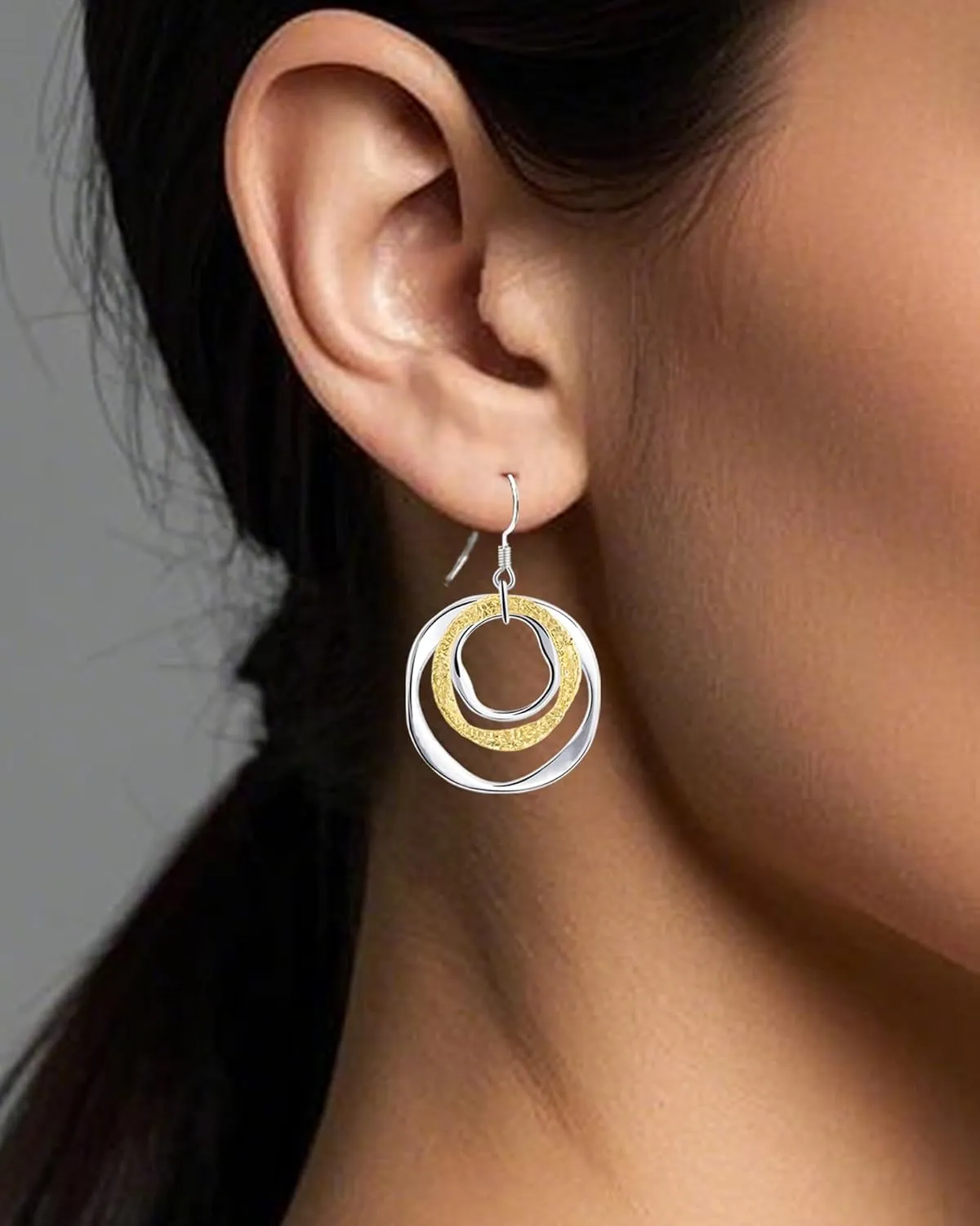 Hypoallergenic Sterling Silver Circle & Dangle Earrings Geometric Boho Style Jewelry for Women-Lightweight & Dangling-Gift for Bohemian Fashionistas
