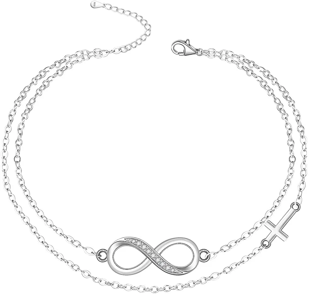 Infinity Anklet Cross Infinity Ankle Bracelets for Women Sterling Silver Endless Love Anklets Jewelry Adjustable Summer Beach Mothers Day Gifts 10 Inch