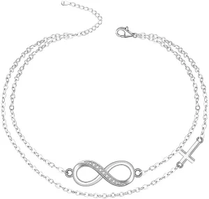Infinity Anklet Cross Infinity Ankle Bracelets for Women Sterling Silver Endless Love Anklets Jewelry Adjustable Summer Beach Mothers Day Gifts 10 Inch
