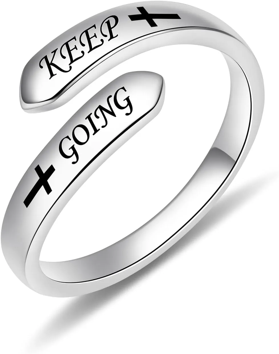 Inspirational Ring 925 Sterling Sliver Keep Going Faith Cross Engraved Adjustable Rings for Teens Daughter Women Encouragement Gift