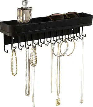 J JACKCUBE DESIGN Necklace Holder Wall Mounted Jewelry Organizer for Bracelet, Earrings and Rings with 25 Hooks - Gothic Room Decor Bedroom Shelf Rack (Black) - MK124B