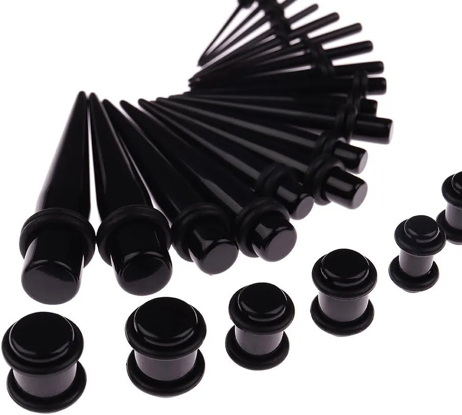 JieyueJewelry 50 Pieces Ear Stretching Kit 14G-00G Acrylic Tapers and Plugs   Silicone Tunnels - Ear Gauges Expander Set Body Piercing Jewelry