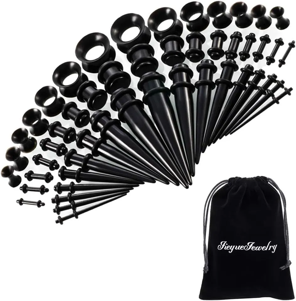 JieyueJewelry 50 Pieces Ear Stretching Kit 14G-00G Acrylic Tapers and Plugs   Silicone Tunnels - Ear Gauges Expander Set Body Piercing Jewelry