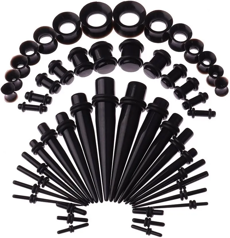 JieyueJewelry 50 Pieces Ear Stretching Kit 14G-00G Acrylic Tapers and Plugs   Silicone Tunnels - Ear Gauges Expander Set Body Piercing Jewelry