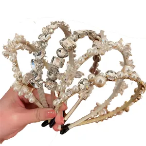 JILIYUPA Pearls Trendy Headbands, White Artificial Pearl Rhinestones Hairbands Bridal Hair Hoop Party Wedding Hair Accessories for Women Girls (5Pcs-PearlA)