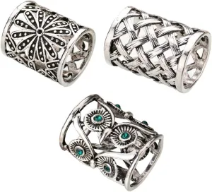 Joyci 3pcs Retro Women's Scarf Ring Clip Slide in Gold Silver Tone Metal Antiqued Hollow Tube Chiffon Buckle