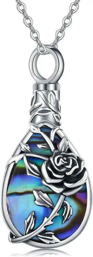JUSTKIDSTOY Moonstone Urn Necklace for Ashes Sterling Silver Daisy/Rose/Tree Teardrop Pendant Necklace Cremation Jewelry Keepsake Memorial Gifts for Mother Grandma w/Funnel Filler