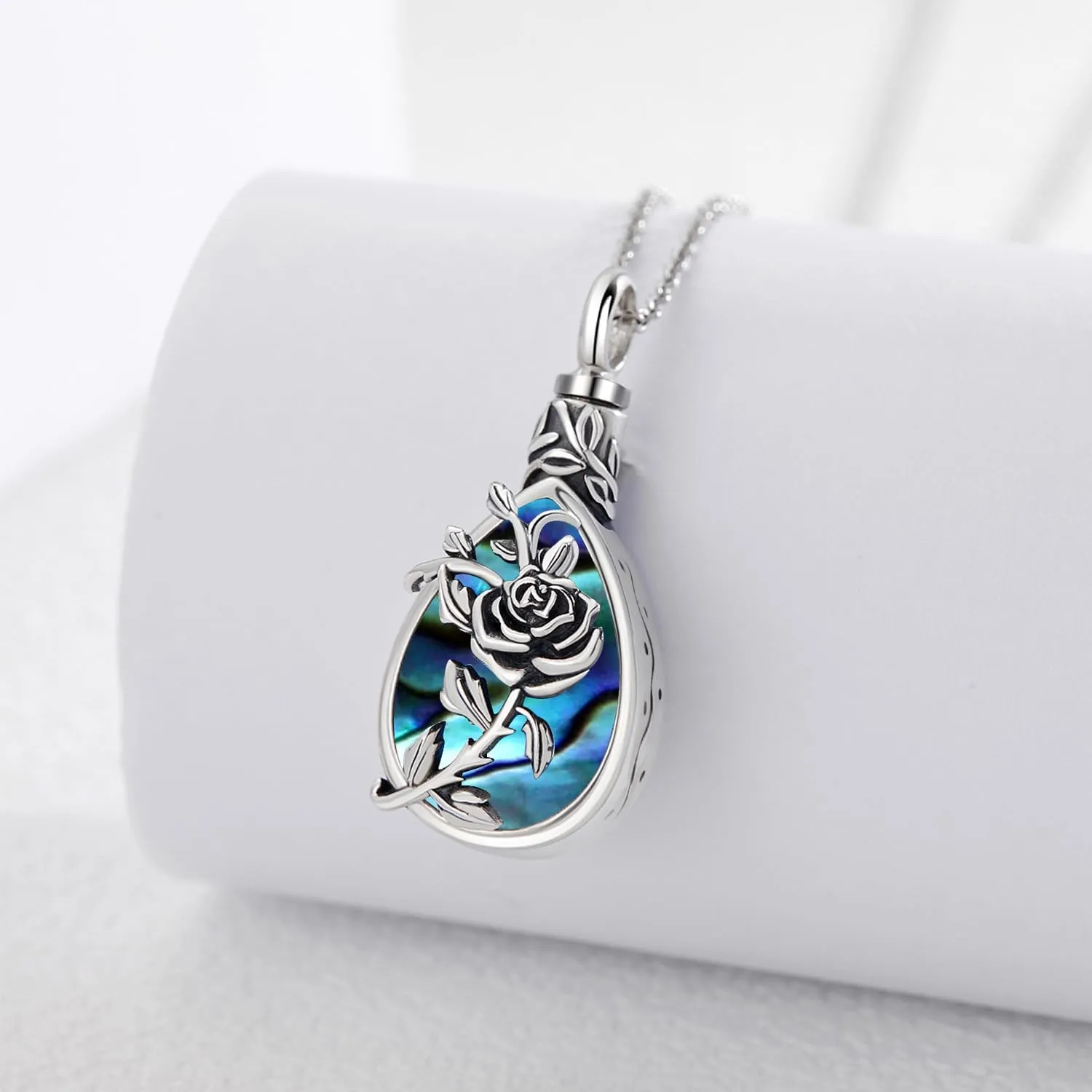 JUSTKIDSTOY Moonstone Urn Necklace for Ashes Sterling Silver Daisy/Rose/Tree Teardrop Pendant Necklace Cremation Jewelry Keepsake Memorial Gifts for Mother Grandma w/Funnel Filler