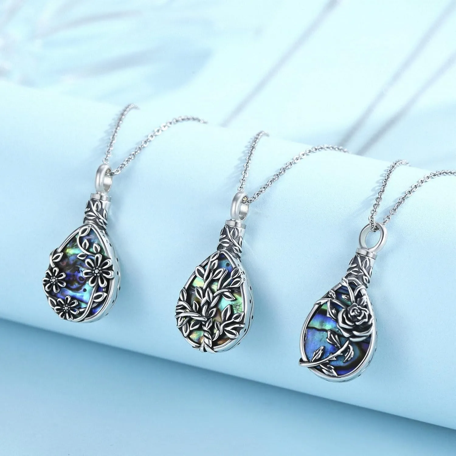 JUSTKIDSTOY Moonstone Urn Necklace for Ashes Sterling Silver Daisy/Rose/Tree Teardrop Pendant Necklace Cremation Jewelry Keepsake Memorial Gifts for Mother Grandma w/Funnel Filler