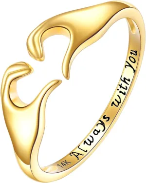 KECHO Valentine's Gifts for Women 14k Solid Gold Hug Ring for Her Women Adjustable Hug Hand Rings Jewelry for Birthday Anniversary for Wife (Love Ring)