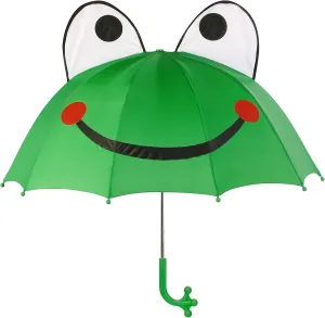 Kids Frog Umbrella, Green, One Size for Toddlers and Big Kids, Lightweight Child-Sized Nylon Rain Proof Umbrella
