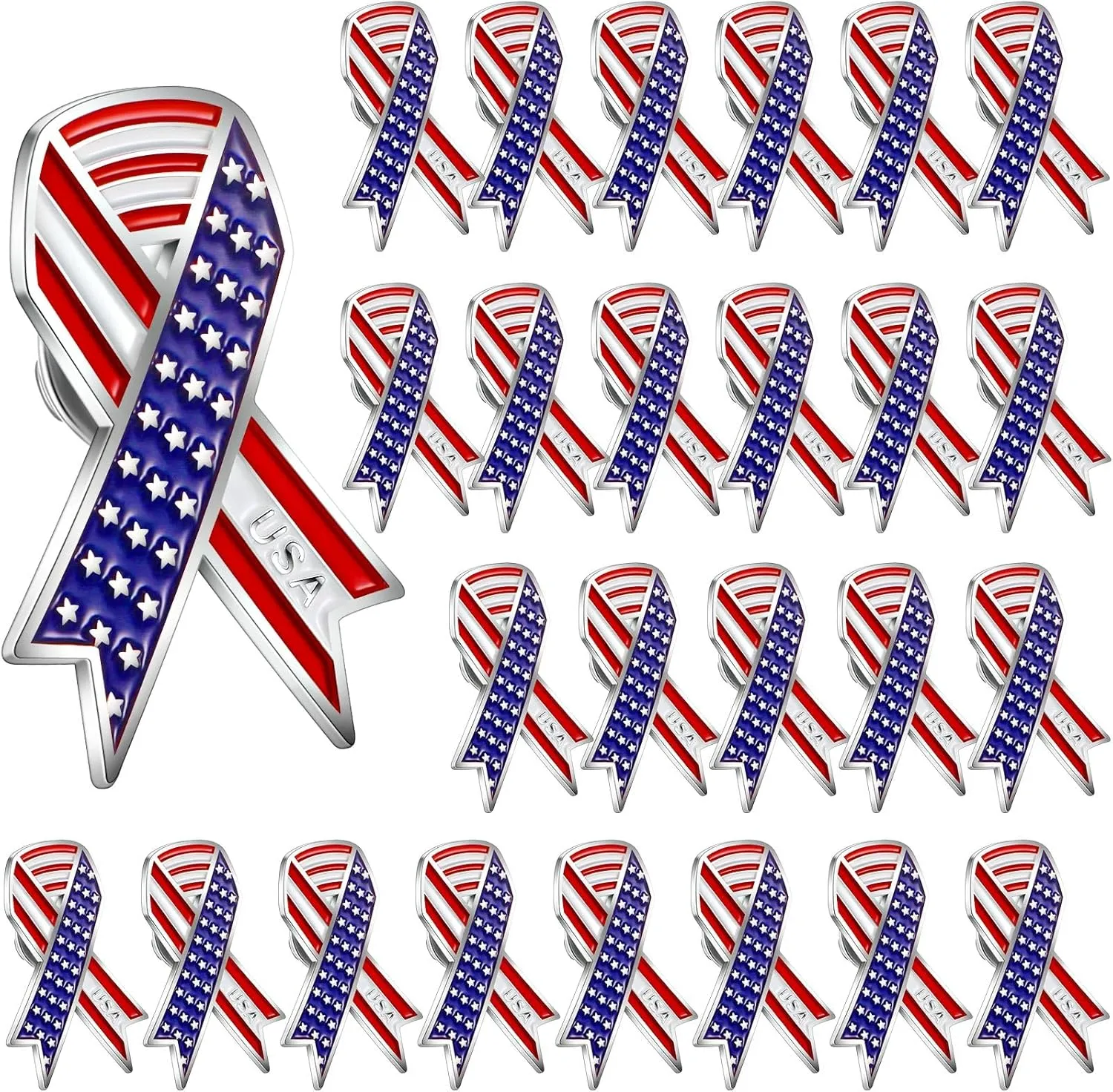 Kigeli 25 Pc American Flag Lapel Pins - Waving Flag Enamel Pins for Memorial Day, Independence Day Hat Decorations