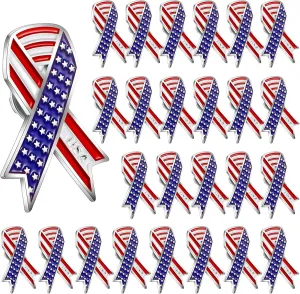 Kigeli 25 Pc American Flag Lapel Pins - Waving Flag Enamel Pins for Memorial Day, Independence Day Hat Decorations