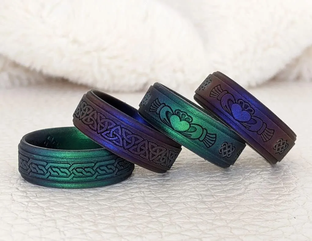 Knot Theory Silicone Ring for Men  Mountain, Waves, Forest Engraving - 8mm Bandwidth Breathable Comfort Fit