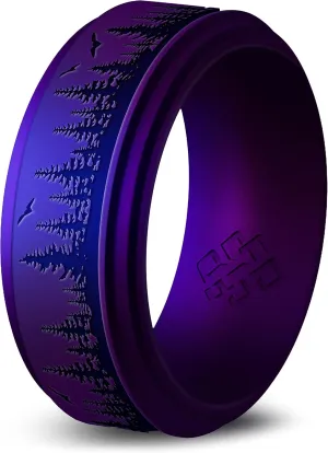 Knot Theory Silicone Ring for Men  Mountain, Waves, Forest Engraving - 8mm Bandwidth Breathable Comfort Fit