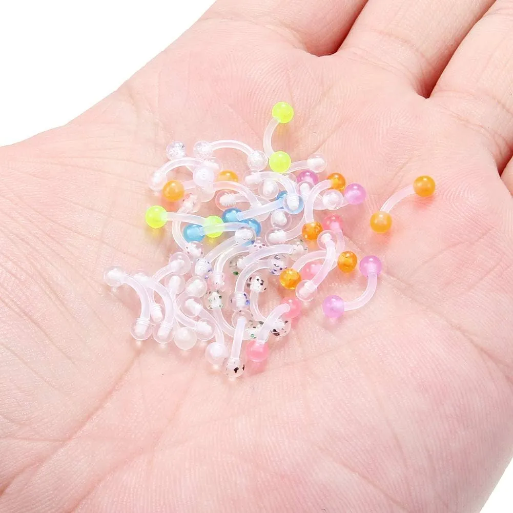 Kridzisw 16G Clear Plastic Curved Barbells Eyebrow Ring Snake Eyes Tongue Rings Acrylic Bioflex Cartilage Helix Tragus Earrings Nipple Belly Lip Ring Piercing Retainer Length 6mm 8mm 10mm 12mm 36pcs