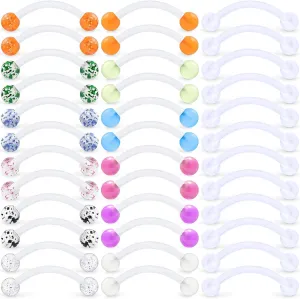 Kridzisw 16G Clear Plastic Curved Barbells Eyebrow Ring Snake Eyes Tongue Rings Acrylic Bioflex Cartilage Helix Tragus Earrings Nipple Belly Lip Ring Piercing Retainer Length 6mm 8mm 10mm 12mm 36pcs