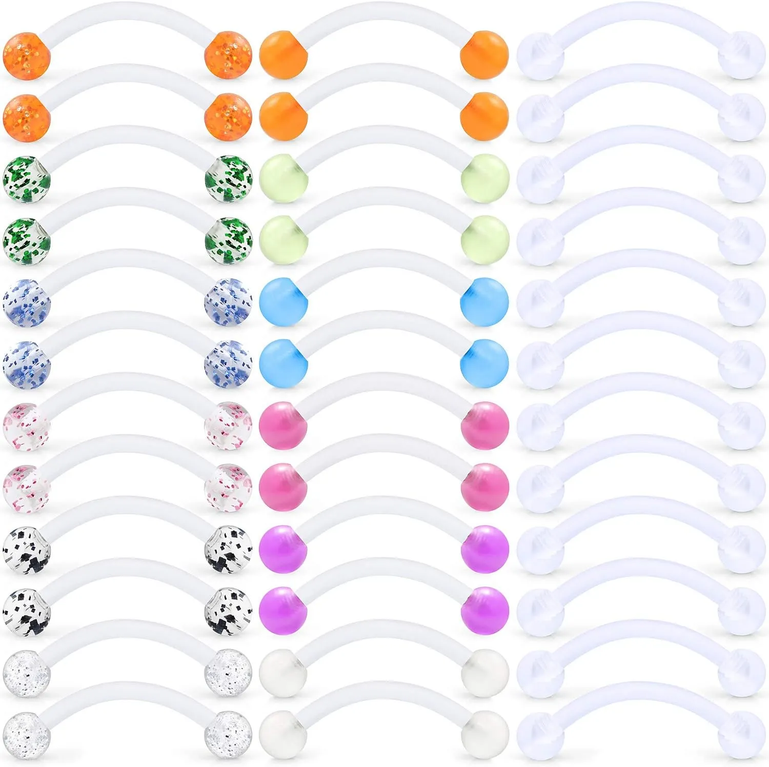 Kridzisw 16G Clear Plastic Curved Barbells Eyebrow Ring Snake Eyes Tongue Rings Acrylic Bioflex Cartilage Helix Tragus Earrings Nipple Belly Lip Ring Piercing Retainer Length 6mm 8mm 10mm 12mm 36pcs
