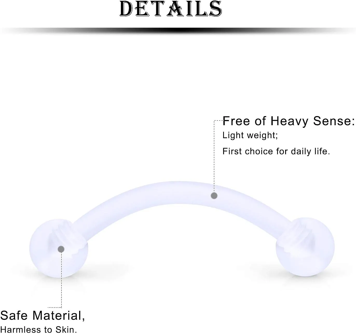 Kridzisw 16G Clear Plastic Curved Barbells Eyebrow Ring Snake Eyes Tongue Rings Acrylic Bioflex Cartilage Helix Tragus Earrings Nipple Belly Lip Ring Piercing Retainer Length 6mm 8mm 10mm 12mm 36pcs