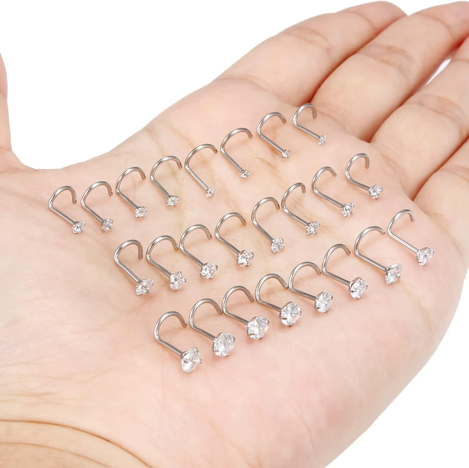 Kridzisw 18G 20G 22G Nose Rings Studs Stainless Steel Cubic Zirconia Nose Nostril Piercing Jewelry for Women Men CZ Size 1.5mm 2mm 2.5mm 3mm 3.5mm 4mm 24Pcs