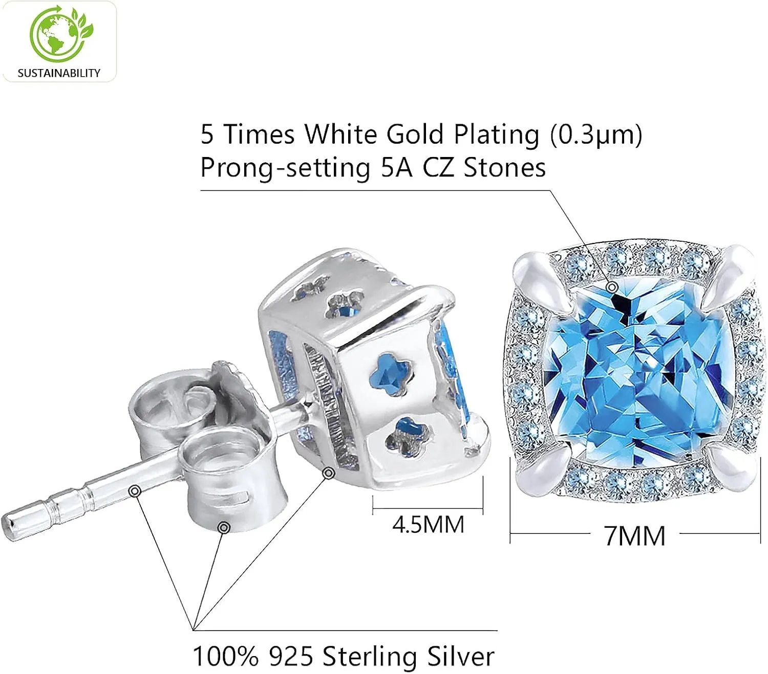 KRKC&CO Gold Earrings for Men, 14K/White Gold Stud Earrings, Iced Out Earrings, Silver Sterling, Hypoallergenic, 5A CZ Stones Mens Earrings