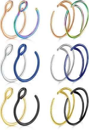 LAURITAMI 20G Nose Rings Hoops Stainless Steel Hoop Nose Ring 6mm 8mm 10mm Nose Hoops Heart Moon Hoop Nose Rings for Women Men Nose Piercing Jewelry Hoop