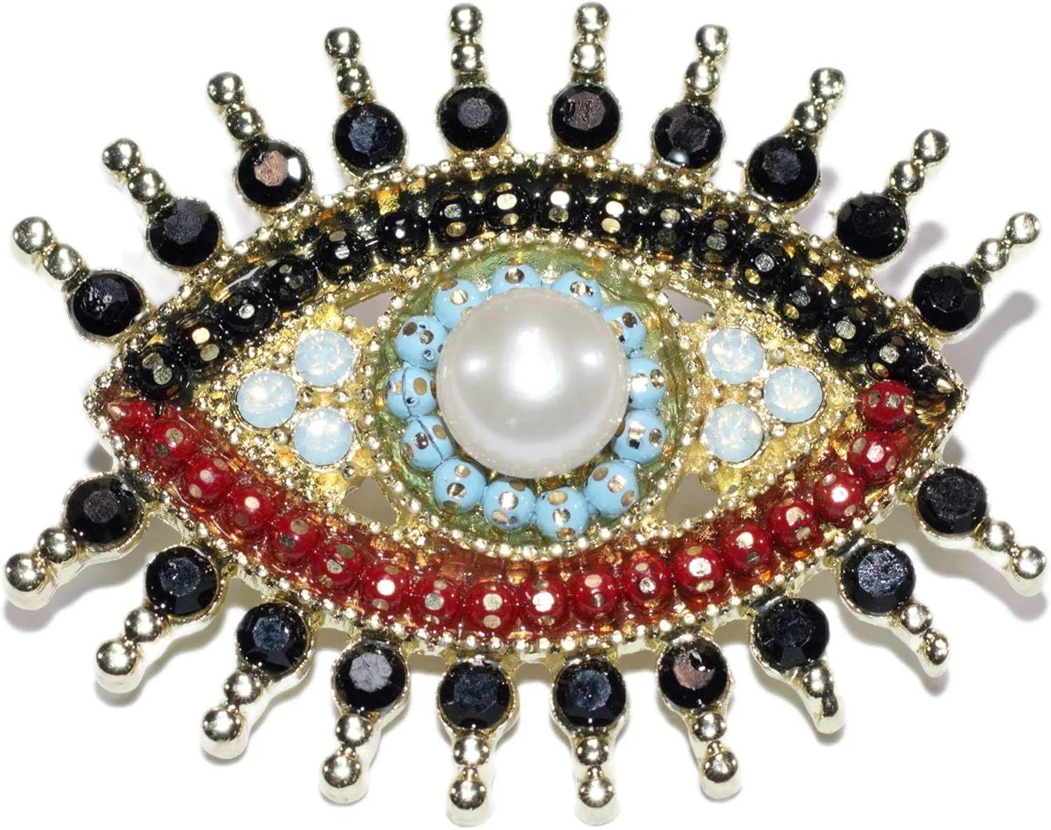 Lucky Charm Evil Eye Aojo Brooch Pin for Women Fully-Jewelled with Freshwater Pearl& Rhinestone Crystal for Wedding Party Prom Gift Necklace Dual Use Lapel Pin Accessories for Shawl Scarf Buckle