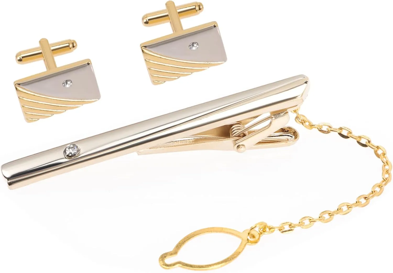Luxury Men's Cufflinks and Tie Clip Set Rhinestone Tie Tacks Occasions