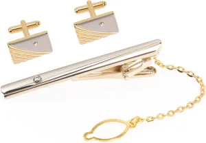 Luxury Men's Cufflinks and Tie Clip Set Rhinestone Tie Tacks Occasions
