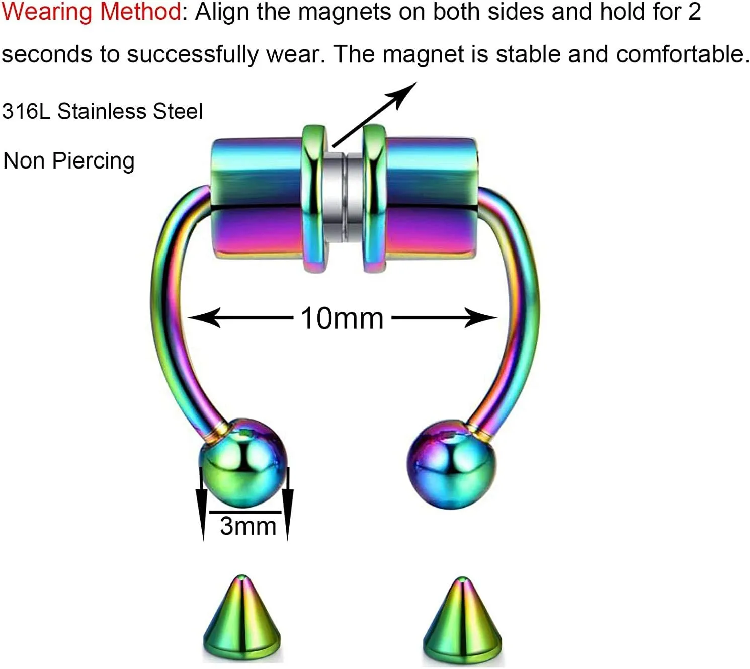 Magnetic Septum Nose Ring Horseshoe Stainless Steel Faux Fake Nose Septum Rings Non-Pierced Clip On Nose Hoop Ring