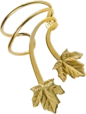 Maple Leaf Gold on Silver Short Wave Ear Cuff Earring Wraps