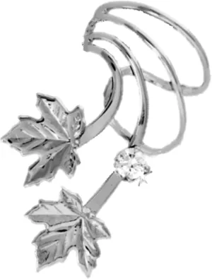 Maple Leaf with CZ Rhodium on Silver Short Wave Ear Cuff Earring Wraps