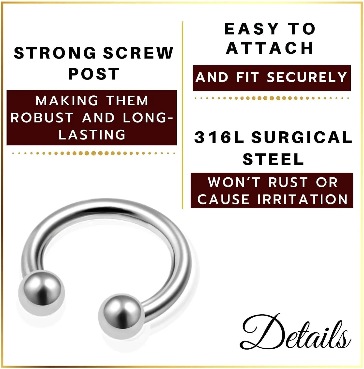 MATIGA 3Pcs Surgical Steel 20g-14g horseshoe earring Piercing Jewelry Cartilage Septum Nose Tragus Eyebrow Daith Helix More Choices