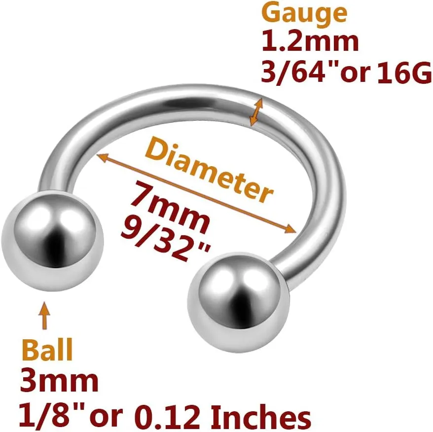 MATIGA 3Pcs Surgical Steel 20g-14g horseshoe earring Piercing Jewelry Cartilage Septum Nose Tragus Eyebrow Daith Helix More Choices