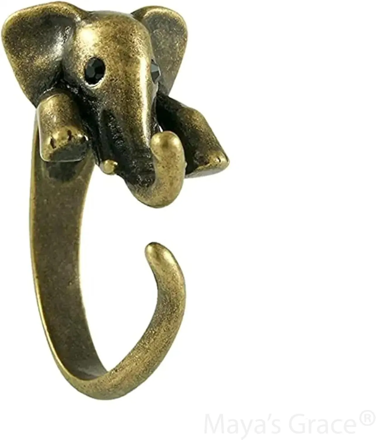 Maya's Grace Adjustable Elephant Ring for Women, Vintage Antique-Style