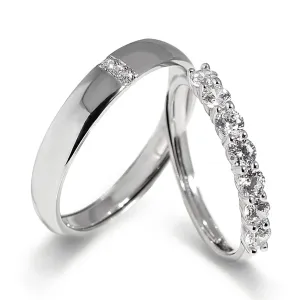 Meissa Couple Rings Sterling Silver Dainty Wedding Bands Men and Women Promise Rings 7 Cubic Zirconia Stones Matching Ring Size Adjustable (Set of Two Rings)