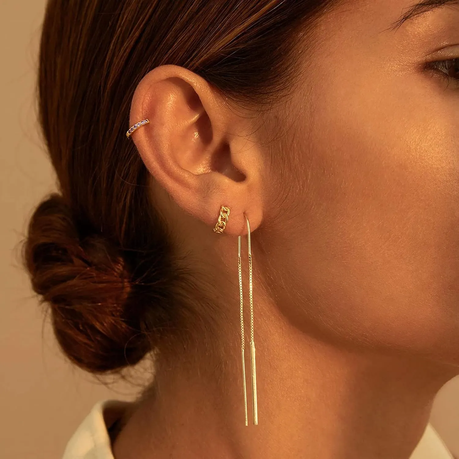 MEVECCO Gold Hoop Earrings for Women 18K Gold Plated Huggie Earrings Handmade Simple Minimalism Hoop Hypoallergenic Earrings for Everyday Jewelry