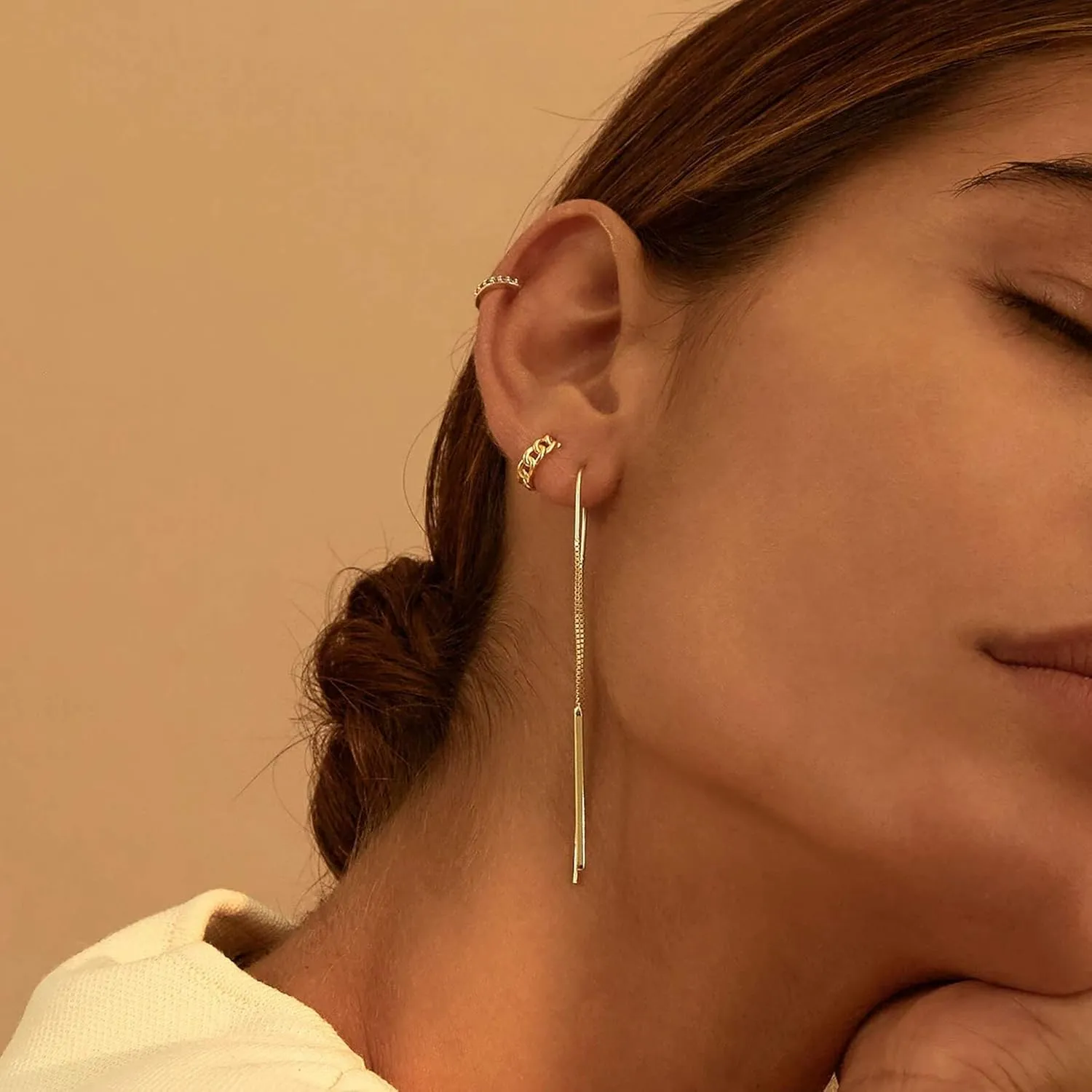 MEVECCO Gold Hoop Earrings for Women 18K Gold Plated Huggie Earrings Handmade Simple Minimalism Hoop Hypoallergenic Earrings for Everyday Jewelry