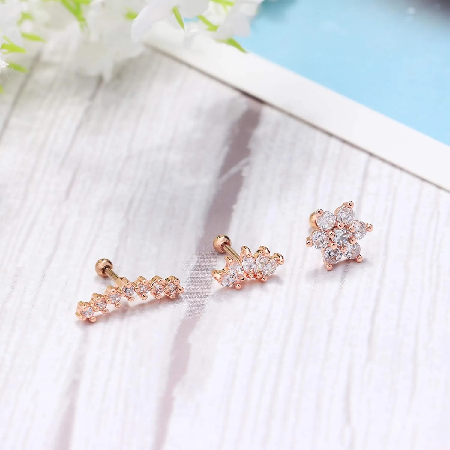 MILACOLATO 11Pcs Cartilage Earrings 16G 18G Stainless Steel Stud Hoops Conch Forward Helix Earrings Tragus Daith Piercing Jewelry for Women